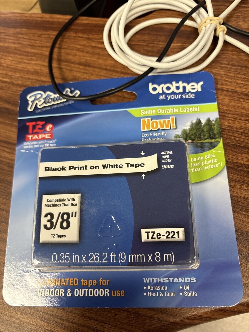 Brother P-Touch Label Tape TZe-221 Black Print On White 3/8” Genuine OEM